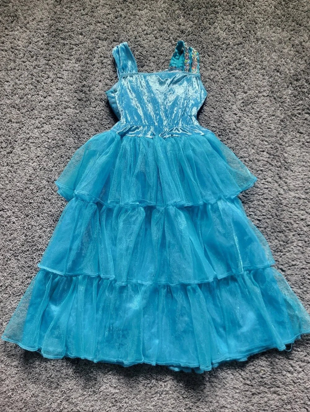 Blue Princess Tulle Tiered Kids Costume Dress with Crown Size 3+ Like New